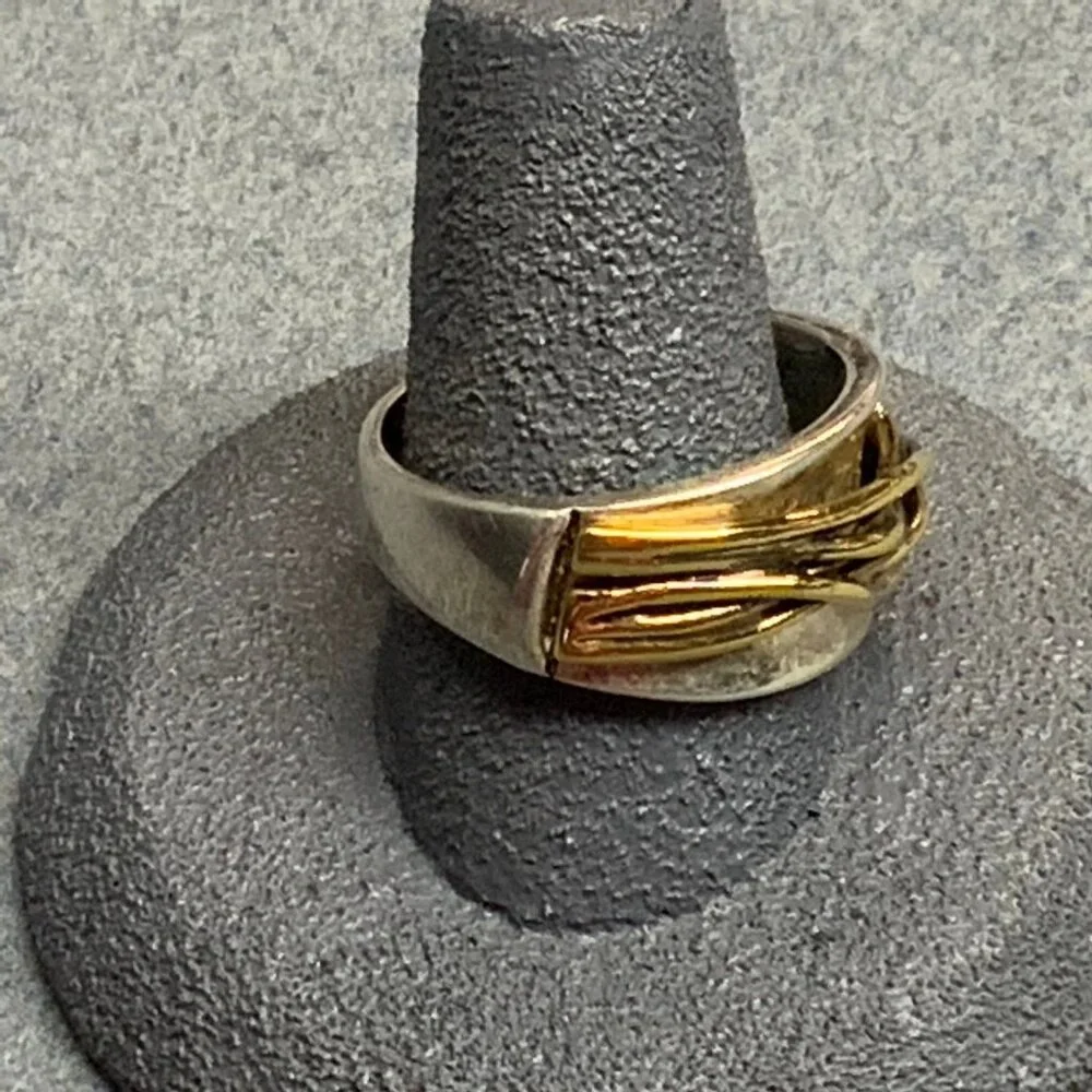 Premier Designs Chunky Ring Size 9 Silver Gold Plated Band Stamped G P Vintage - Picture 3 of 6